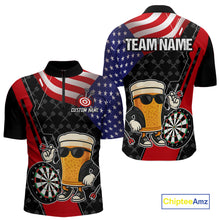 Load image into Gallery viewer, Funny Beer American Flag Darts Shirt For Men Custom Patriotic Darts Team Jersey Polo &amp; 1/4 Zip TDM6062