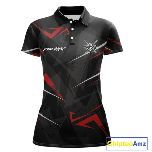 Black And Red 8 Ball Crown Billiard Shirt For Women Custom Pool Team Jersey Polo & 1/4 Zip TDM5921