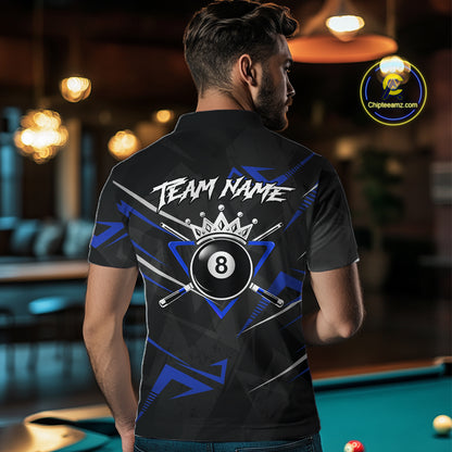 Black And Blue 8 Ball Crown Billiard Shirt For Men Custom Pool Team Jersey Polo & 1/4 Zip TDM5922
