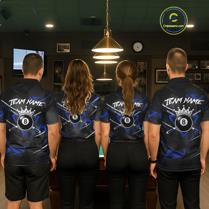 Black And Blue 8 Ball Crown Billiard Shirt For Men Custom Pool Team Jersey Polo & 1/4 Zip TDM5922