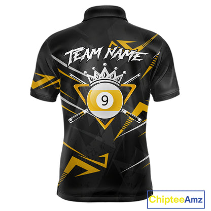Yellow Black 9 Ball Crown Billiard Shirt For Men Custom Pool Team Jersey Polo & 1/4 Zip TDM5923