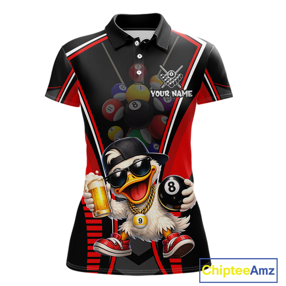 Funny Duck 8 Ball Pool Billiard Shirt For Women Custom Billiard Team Jersey Polo & 1/4 Zip TDM6101
