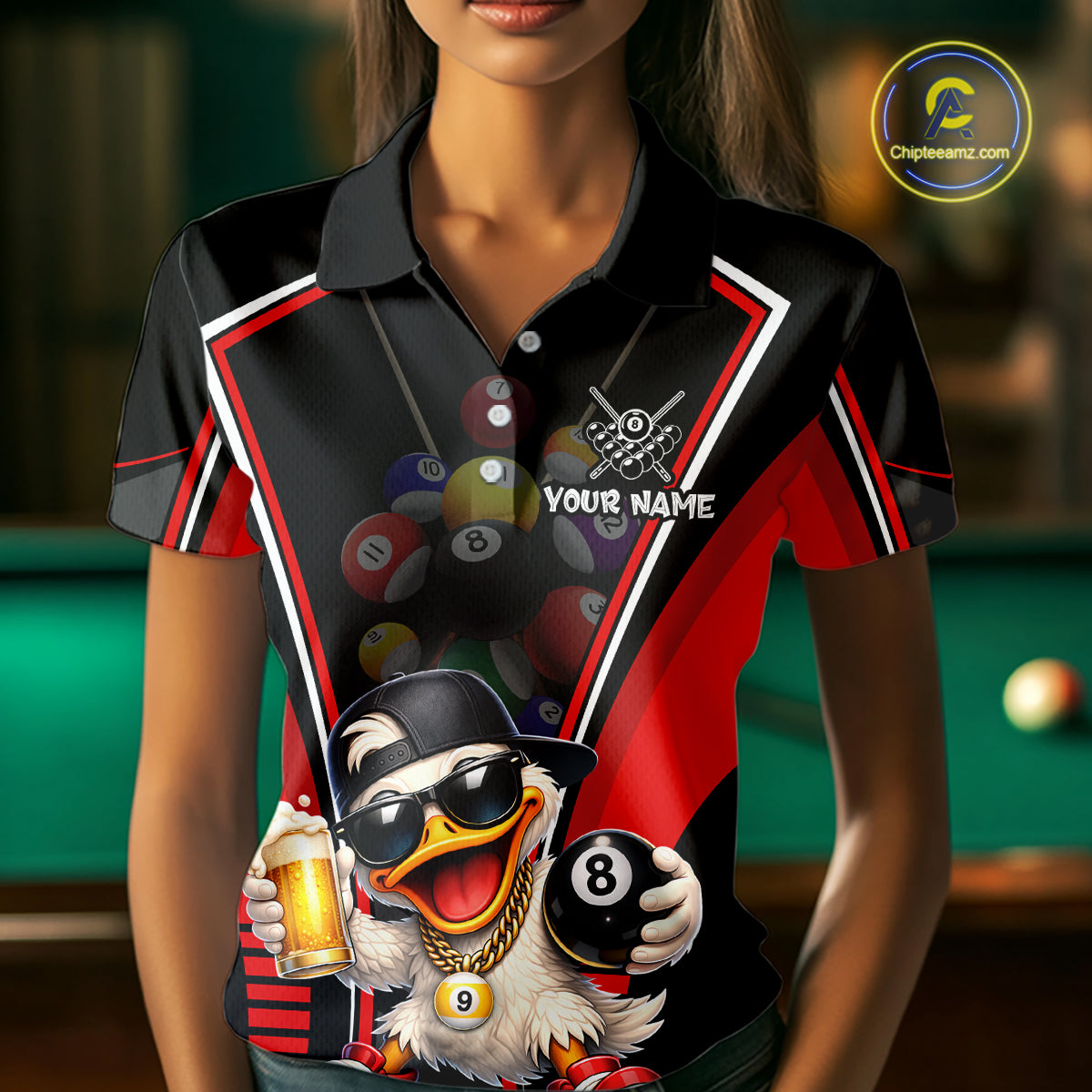 Funny Duck 8 Ball Pool Billiard Shirt For Women Custom Billiard Team Jersey Polo & 1/4 Zip TDM6101
