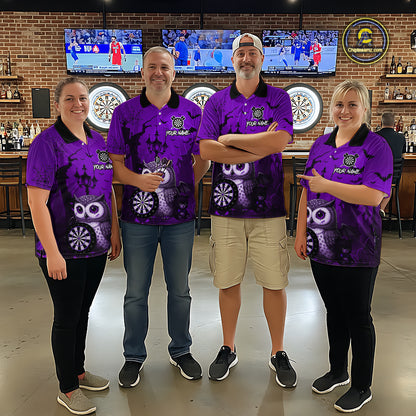 Personalized Purple Funny Owl Halloween Darts Shirt For Women Custom Pumpkin Darts Team Jersey TDM7264