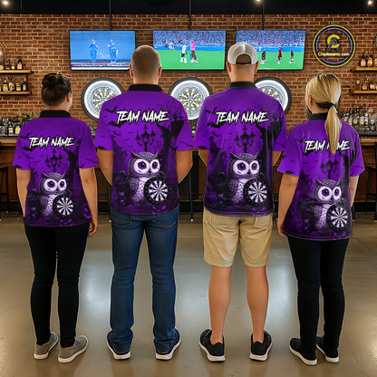Personalized Purple Funny Owl Halloween Darts Shirt For Women Custom Pumpkin Darts Team Jersey TDM7264