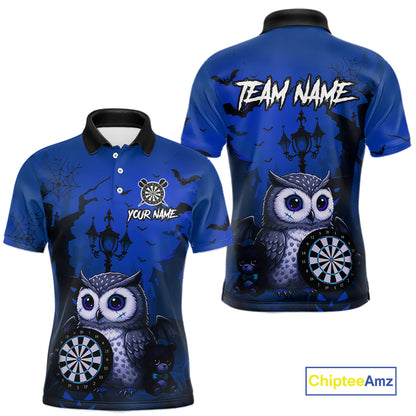 Personalized Blue Funny Owl Halloween Darts Shirt For Men Custom Pumpkin Darts Team Jersey TDM7265