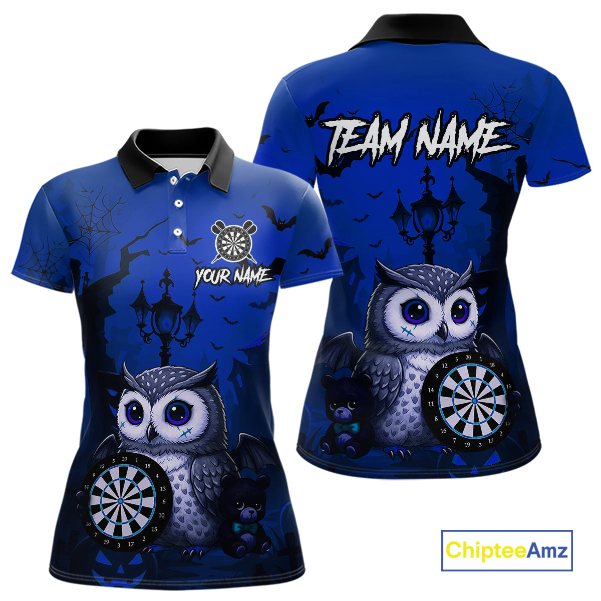 Personalized Blue Funny Owl Halloween Darts Shirt For Women Custom Pumpkin Darts Team Jersey TDM7265