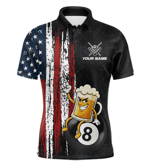 Funny Beer American Flag 8 Ball Billiard Shirt For Men Custom Pool Team Jersey Polo & 1/4 Zip TDM5947