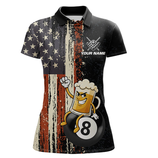 Vintage US Flag Funny Beer 8 Ball Billiard Shirt For Women Custom Pool Team Jersey Polo & 1/4 Zip TDM5948