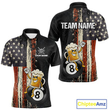 Load image into Gallery viewer, Vintage US Flag Funny Beer 8 Ball Billiard Shirt For Men Custom Pool Team Jersey Polo &amp; 1/4 Zip TDM5948