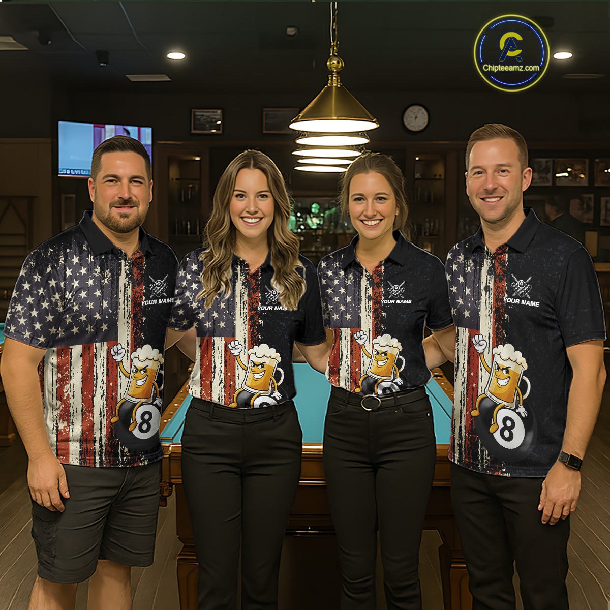 Vintage US Flag Funny Beer 8 Ball Billiard Shirt For Women Custom Pool Team Jersey Polo & 1/4 Zip TDM5948