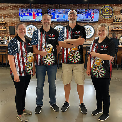 Funny Beer American Flag Darts Shirt For Women Custom Patriotic Darts Jersey Team Polo & 1/4 Zip TDM5949
