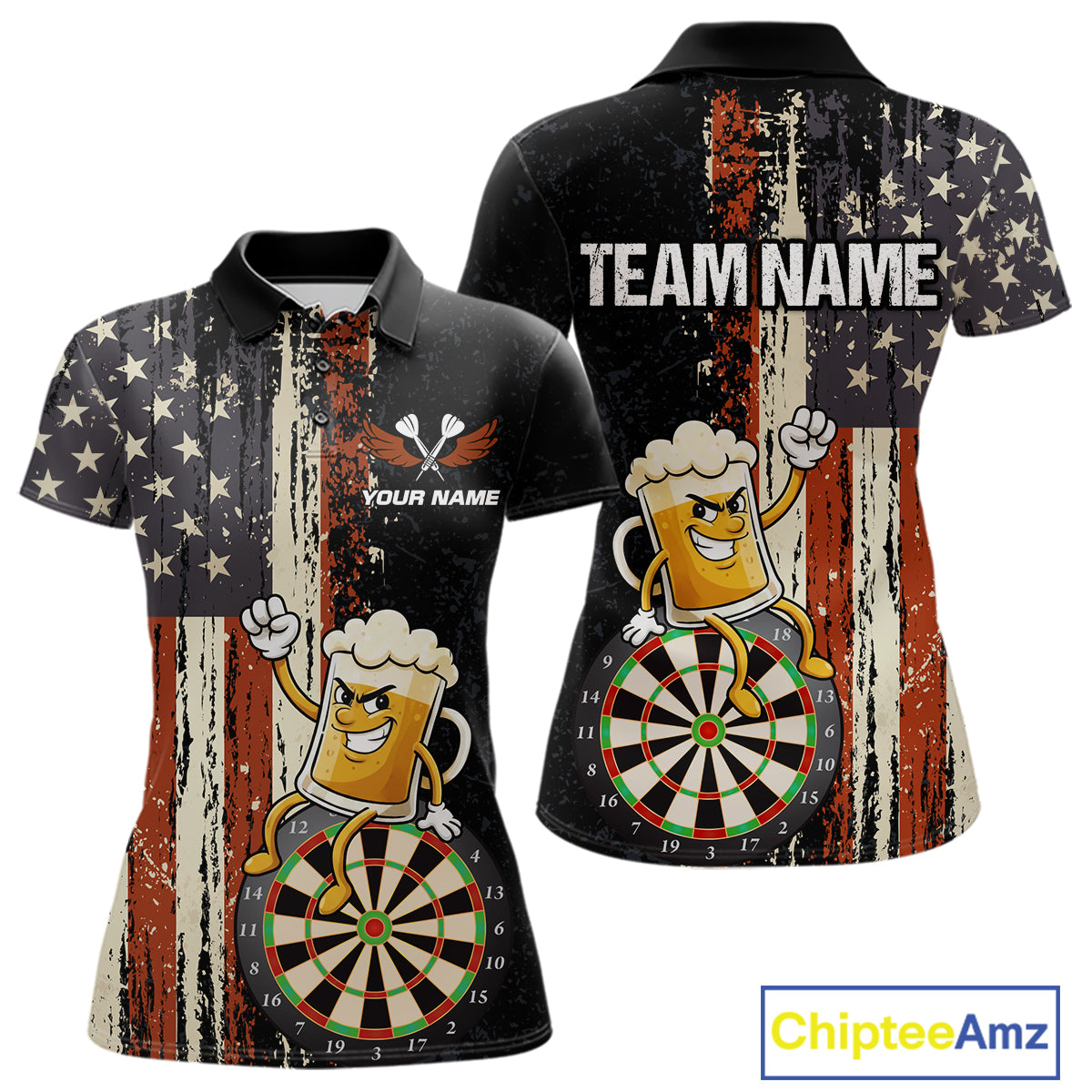 Vintage American Flag Funny Beer Darts Shirt For Women Custom Darts Jersey Team Polo & 1/4 Zip TDM5950
