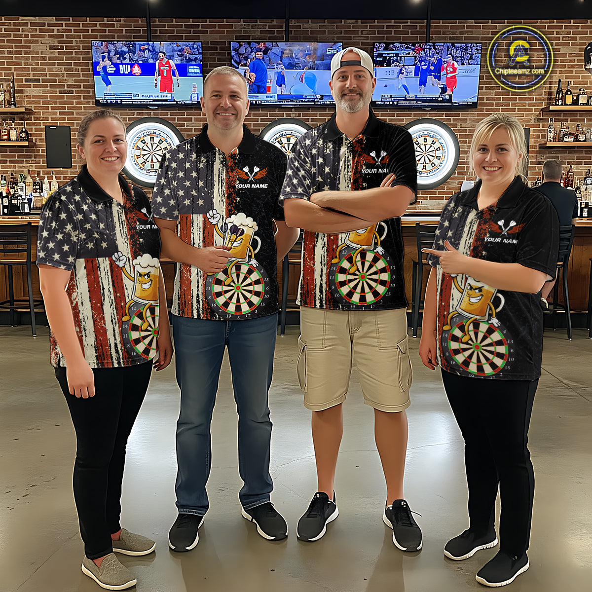 Vintage American Flag Funny Beer Darts Shirt For Men Custom Darts Jersey Team Polo & 1/4 Zip TDM5950