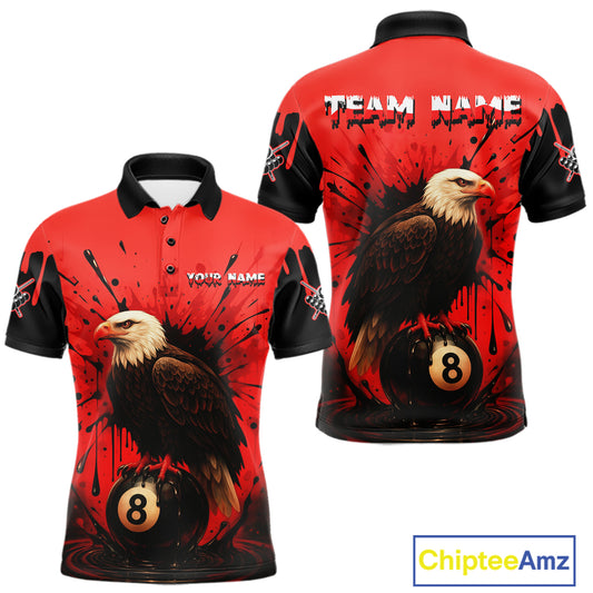 Red 8 Ball Pool Eagle Paint Splash Billiard Shirt For Men Custom Billiard Jersey Polo & 1/4 Zip TDM5492