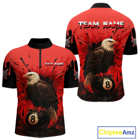 Red 8 Ball Pool Eagle Paint Splash Billiard Shirt For Men Custom Billiard Jersey Polo & 1/4 Zip TDM5492