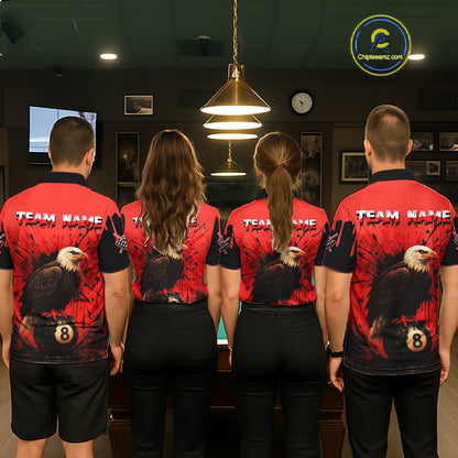 Red 8 Ball Pool Eagle Paint Splash Billiard Shirt For Women Custom Billiard Jersey Polo & 1/4 Zip TDM5492