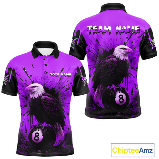 Purple 8 Ball Pool Eagle Paint Splash Billiard Shirt For Men Custom Billiard Jersey Polo & 1/4 Zip TDM5493