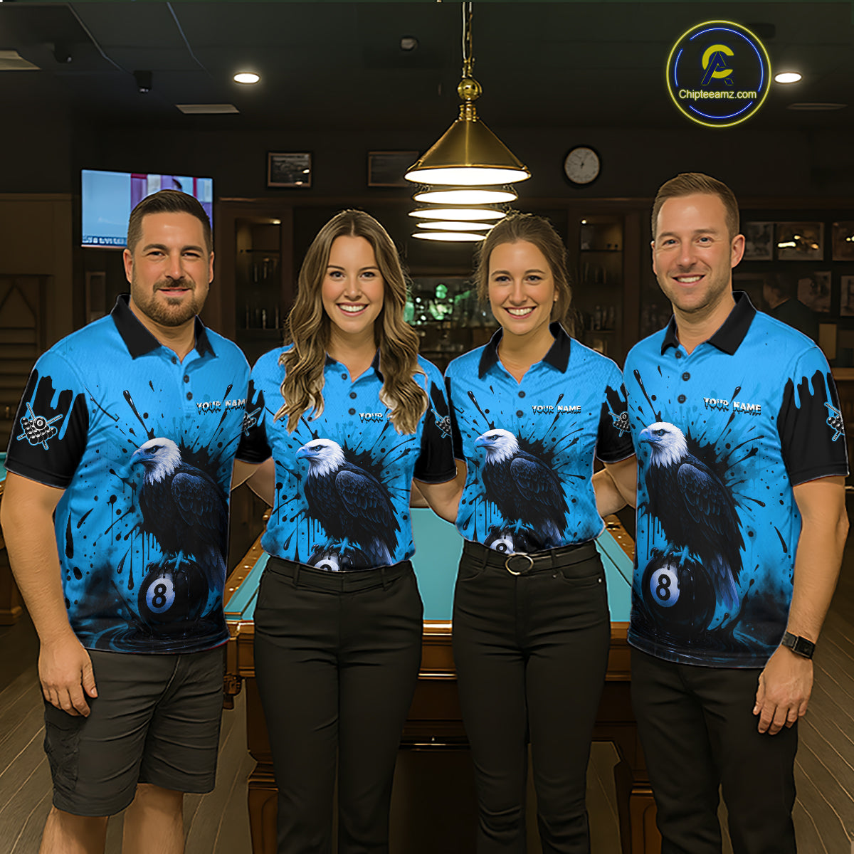 Blue 8 Ball Pool Eagle Paint Splash Billiard Shirt For Women Custom Billiard Jersey Polo & 1/4 Zip TDM5494