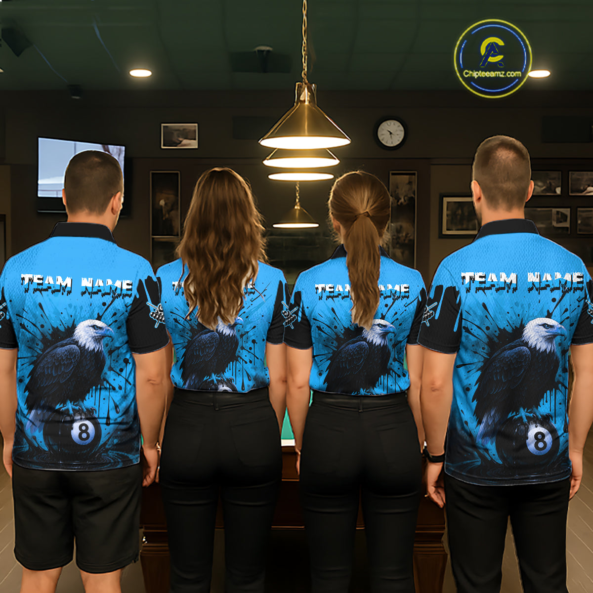 Blue 8 Ball Pool Eagle Paint Splash Billiard Shirt For Women Custom Billiard Jersey Polo & 1/4 Zip TDM5494