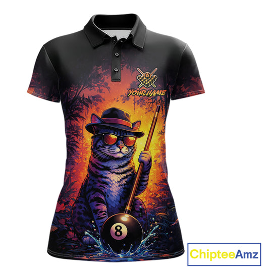 Personalized Vintage Funny Cat 8 Ball Billiard Shirt For Women, Pool Team Jersey Polo & 1/4 Zip TDM5751