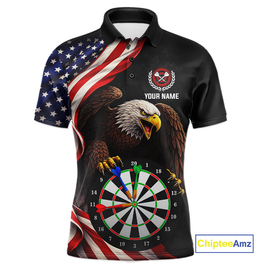 Personalized Eagle American Flag Darts Shirt For Men, Patriotic Darts Team Jersey Polo & 1/4 Zip TDM6114