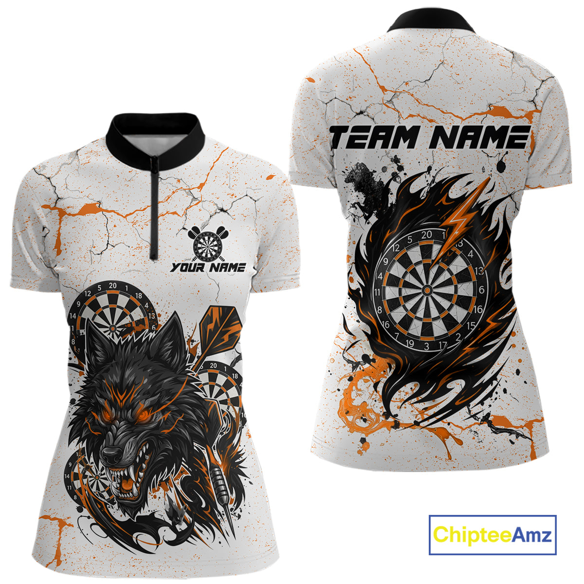 White Grunge Wolf Dart Shirt & Pocket Option Custom Women's Dart Jersey|Orange TDM5511