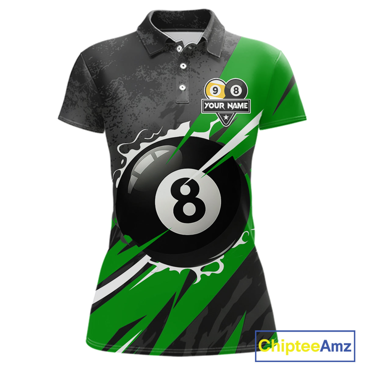 Black And Green 8 Ball & 9 Ball Billiard Shirt For Women Custom Pool Team Jersey Polo & 1/4 Zip TDM6363