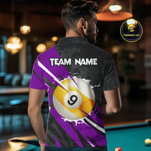 Load image into Gallery viewer, Black And Purple 8 Ball &amp; 9 Ball Billiard Shirt For Men Custom Pool Team Jersey Polo &amp; 1/4 Zip TDM6364