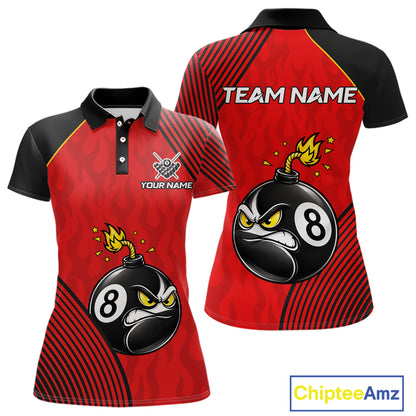 Custom Red Funny 8 Ball Bomb Pool Polo Shirt Designed for Personalized Billiard Team Jerseys with Bold Graphics and Athletic Performance Style