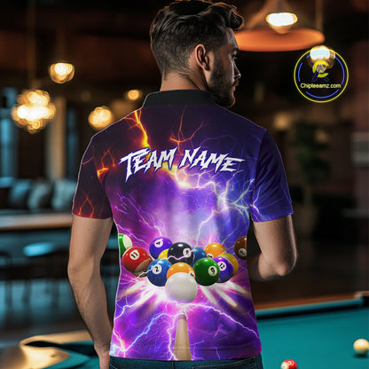 Custom Thunder Lightning Purple Pool Team Shirt For Men, Billiard Jersey Polo & Quarter Zip TDM6133