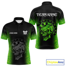 Load image into Gallery viewer, Black And Green Skull Darts Shirt For Men Custom Darts Jersey Pocket Option TDM5273