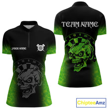 Load image into Gallery viewer, Black And Green Skull Darts Shirt For Women Custom Darts Jersey Pocket Option TDM5273