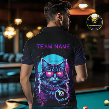 Funny Cat Neon 8 Ball Billiard Shirt For Men Custom Pool Team Shirt, Billiard Jersey Polo & 1/4 Zip TDM5512