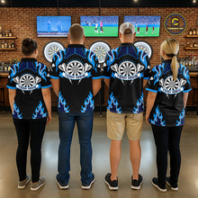 Load image into Gallery viewer, Black And Blue Flaming Darts Jersey Polo &amp; Quarter Zip Custom Darts Team Shirt For Men TDM6146