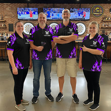 Load image into Gallery viewer, Black And Purple Flaming Darts Jersey Polo &amp; Quarter Zip Custom Darts Team Shirt For Men TDM6147