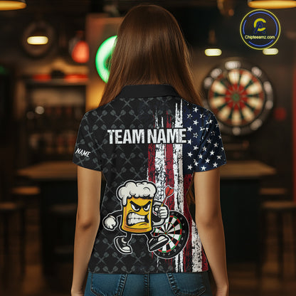 Funny Angry Beer Grunge American Flag Darts Shirt For Women Custom Patriotic Darts Team Jersey TDM5563
