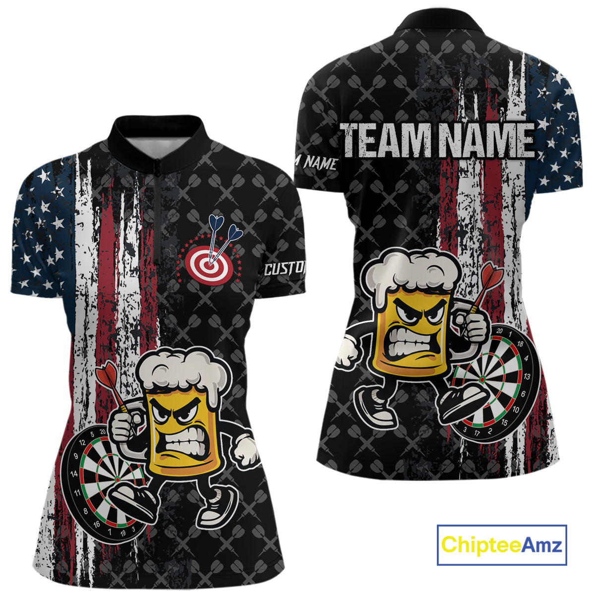 Funny Angry Beer Grunge American Flag Darts Shirt For Women Custom Patriotic Darts Team Jersey TDM5563