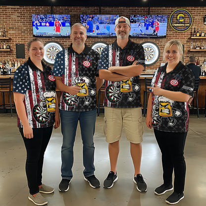 Funny Angry Beer Grunge American Flag Darts Shirt For Women Custom Patriotic Darts Team Jersey TDM5563