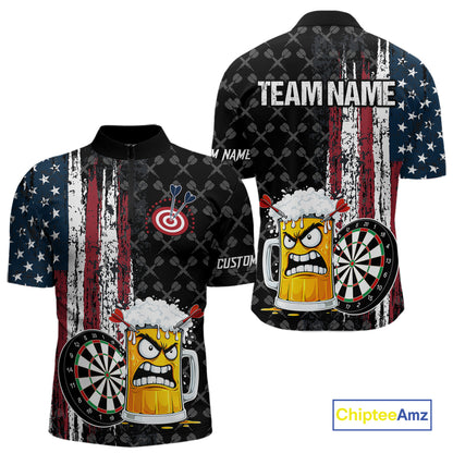 Funny Angry Beer Grunge American Flag Darts Shirt For Men Custom Patriotic Darts Team Jersey TDM5564