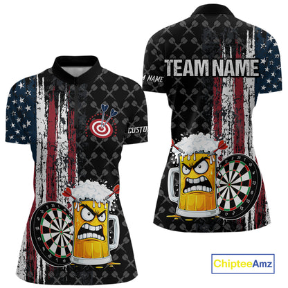 Funny Angry Beer Grunge American Flag Darts Shirt For Women Custom Patriotic Darts Team Jersey TDM5564