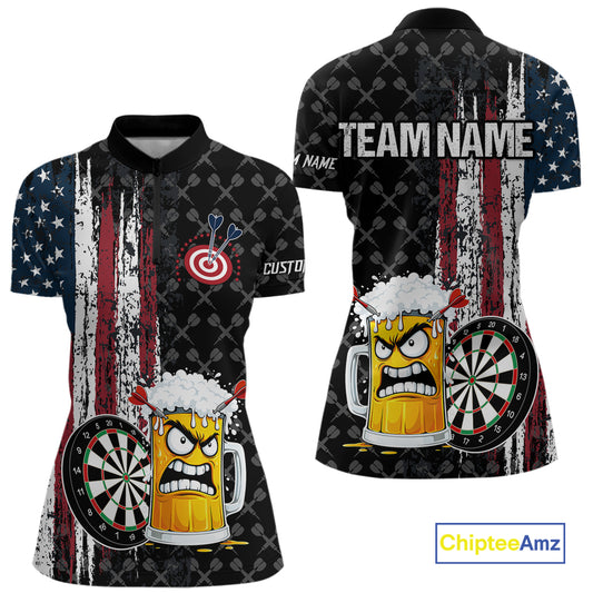Funny Angry Beer Grunge American Flag Darts Shirt For Women Custom Patriotic Darts Team Jersey TDM5564