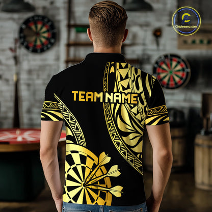 Custom Black And Gold Dartboard Tribal Darts Shirt For Men, Darts Team Jersey Polo & Quarter Zip TDM6630