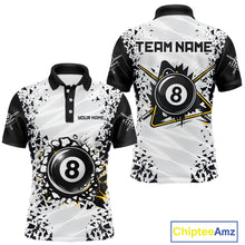 Load image into Gallery viewer, Funny crack 8 ball pool team polo shirt for men with cracked 8 ball graphics.