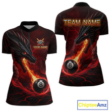 Load image into Gallery viewer, Custom dragon 8 ball pool fire quarter zip billiard shirt for women, red pool team jersey uniform.