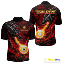 Load image into Gallery viewer, Custom dragon 9 ball pool fire quarter zip billiard shirt for men, red pool team jersey uniform.