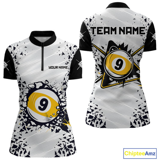 Funny Crack 9 Ball Billiard Polo & 1/4 Zip For Women Custom 9 Ball Pool Team Shirt, Billiard Jersey TDM4897