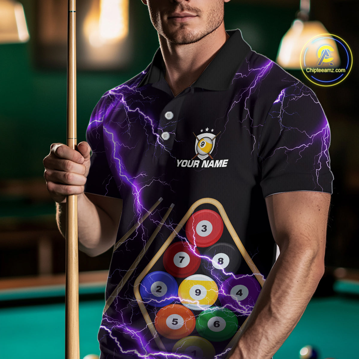 Purple 9 Ball Thunder Lightning Billiard Shirts For Men Custom Pool Team Jersey Polo & 1/4 Zip TDM5979