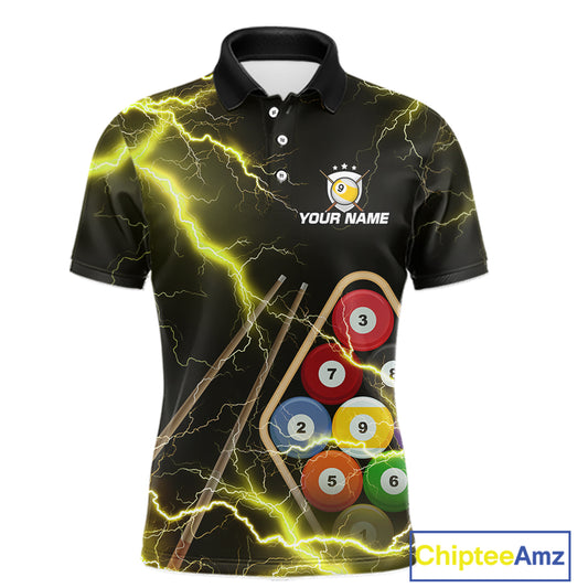 Yellow 9 Ball Thunder Lightning Billiard Shirts For Men Custom Pool Team Jersey Polo & 1/4 Zip TDM5980