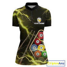 Load image into Gallery viewer, Yellow 9 Ball Thunder Lightning Billiard Shirts For Women Custom Pool Team Jersey Polo &amp; 1/4 Zip TDM5980